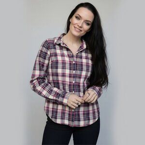 Banana Republic ✦ Plaid Button‑Up Shirt ✦ Pink Navy Classic Fit Cotton Blend S